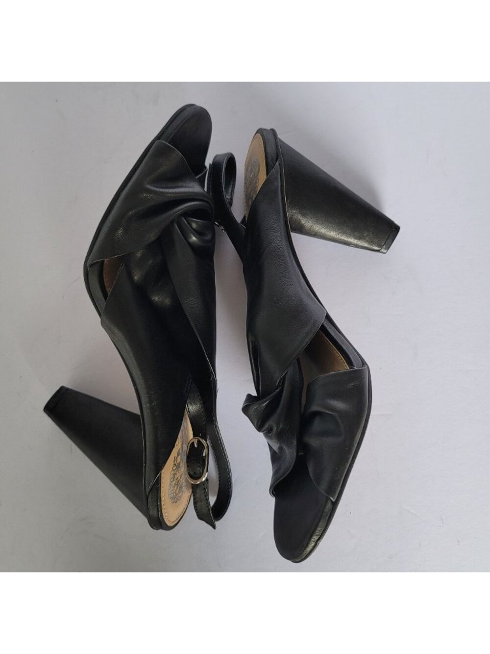 Vince Camuto Katie Black Twisted Knot Slingback Block Heel Sandals Dressy Sz.10M